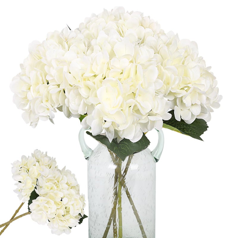 Kisflower 6pcs White Hydrangea Artificial Flowers - Faux Hydrangea Flowers, Fake Silk Flowers for Table Centerpiece, Silk Hydrangea Flowers with Stems for Home Wedding Party Decor - Image 1